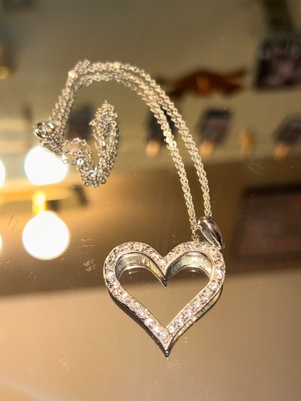 Sterling Heart Pendant Necklace with Clear Crystals - Silver